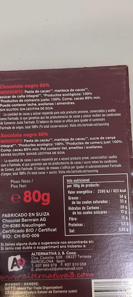 CHOCOLATE 85% Mascao (80 gr)