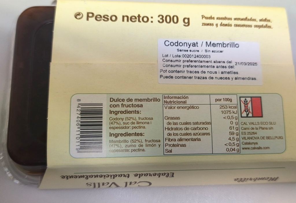 MEMBRILLO FRUCTOSA (300gr) CAL VALLS