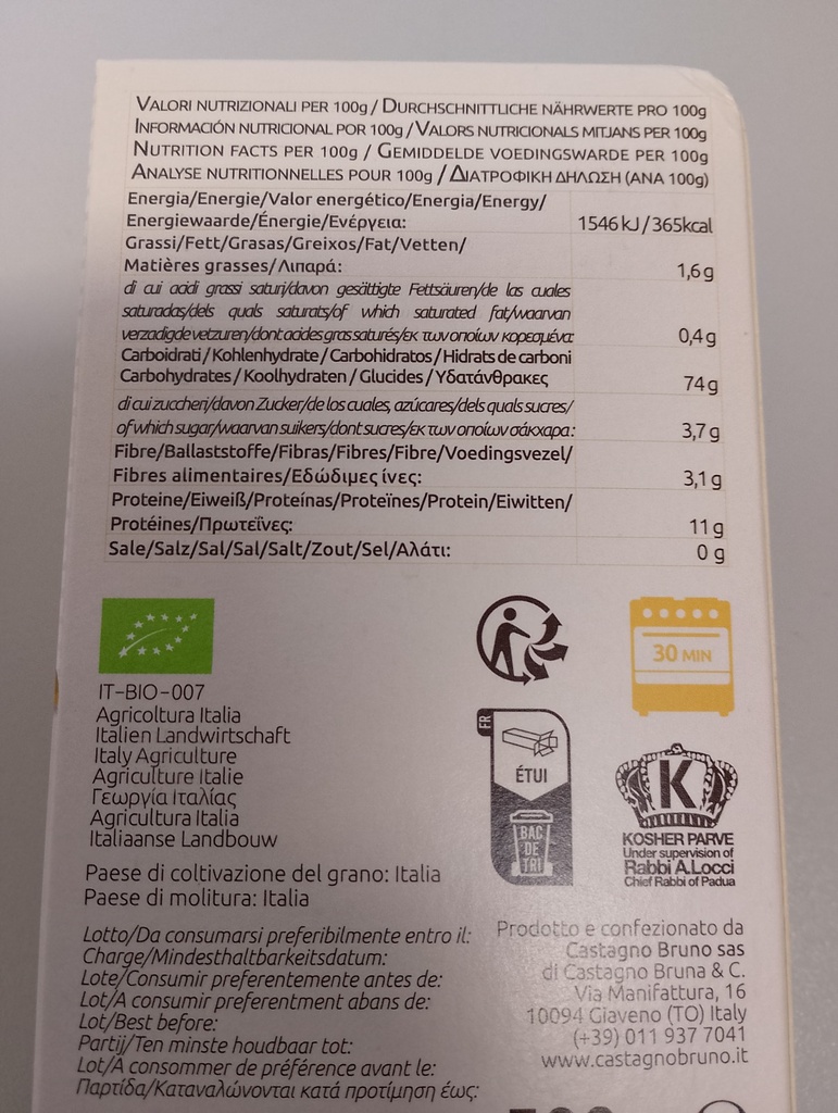 LASAÑA CASTAGNO TRIGO (500 gr)