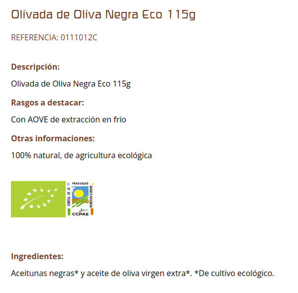 OLIVADA DE OLIVA NEGRA (115 g) Cal Valls
