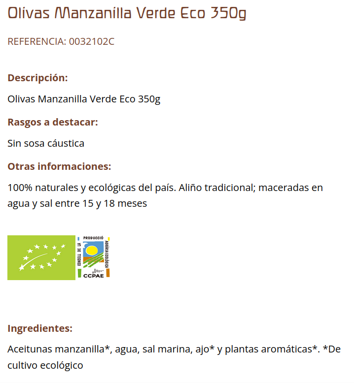 ACEITUNA MANZANILLA Cal Valls (200gr)