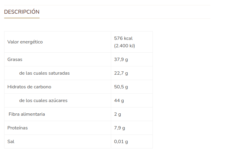 CHOCOLATE NEGRO 56% Sole (100 gr)