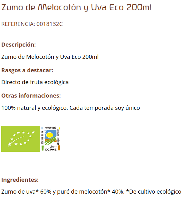 ZUMO DE MELOCOTON Y UVA (1l) cal valls