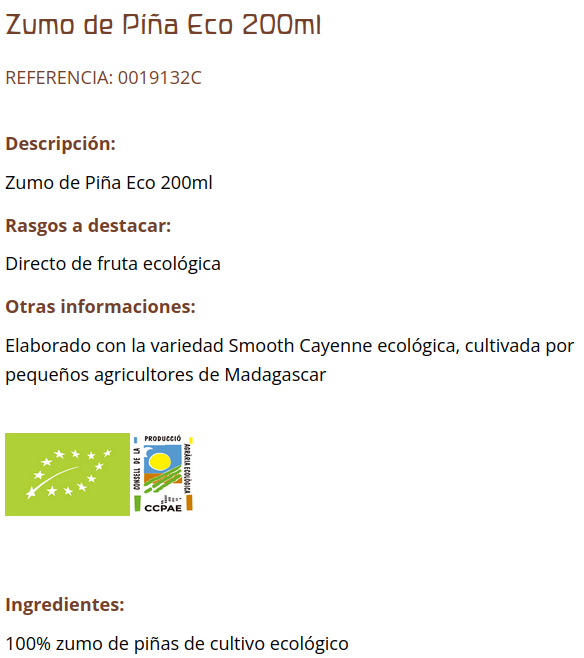 ZUMO DE PIÑA Cal Valls (0,2 L)