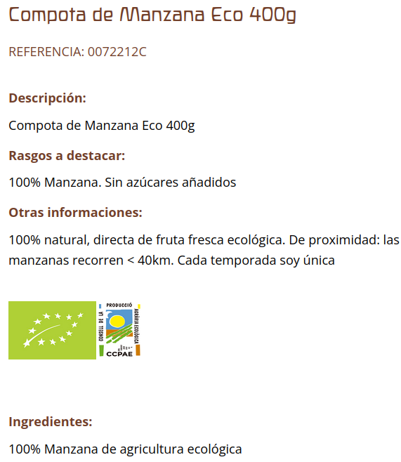 COMPOTA DE MANZANA Demeter (400 gr)
