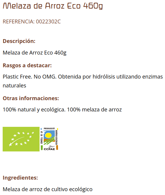 MELAZA DE ARROZ (460 g) Cal Valls