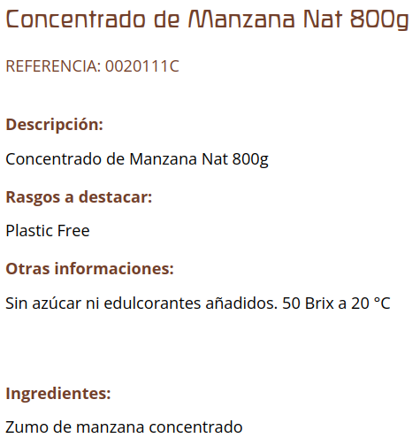 CONCENTRADO DE MANZANA (800 gr) cal valls