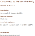 CONCENTRADO DE MANZANA (800 gr) cal valls