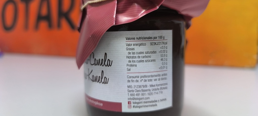 MERMELADA MANZANA CON CANELA TOLOGORRI (270 gr.)