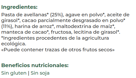 CREMA DE CACAO Y AVELLANAS Naturgreen (200 gr)