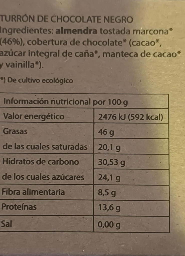 TURRON DE CHOCOLATE CON ALMENDRAS (200 gr)