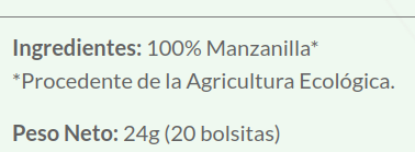 MANZANILLA DULCE INFUSION  ARTEMIS BIO  (20 bolsitas)