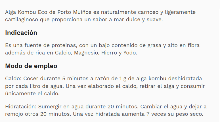 ALGAS DESHIDRATADAS KOMBU Porto Muiños (25 gr)