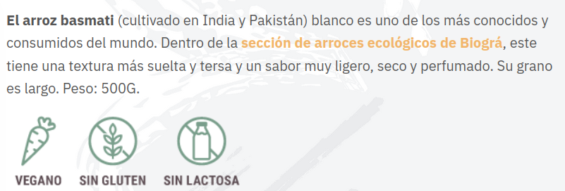 ARROZ BASMATI BLANCO Biogra (500 gr)