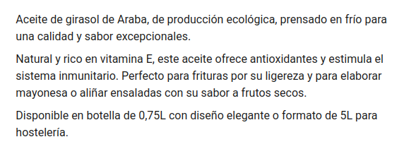 ACEITE DE GIRASOL Ekiolio Alava (750 ml)
