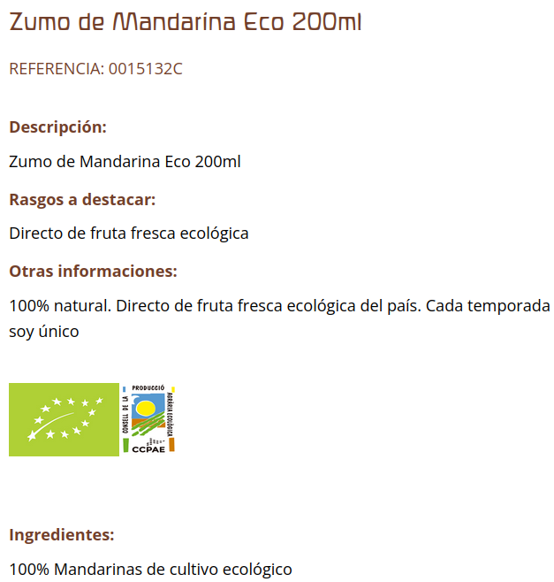 ZUMO DE MANDARINA (0,2 l.) Demeter