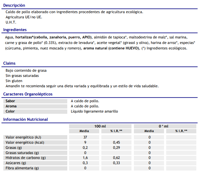 CALDO DE POLLO Amandin (1 L)