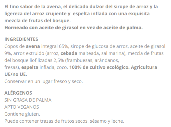 KRUNCHY AVENA SUN FRUTAS DEL BOSQUE La Grana (750 g)