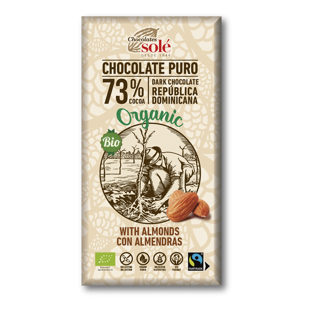CHOCOLATE 73 % CON ALMENDRAS Sole (150 gr)