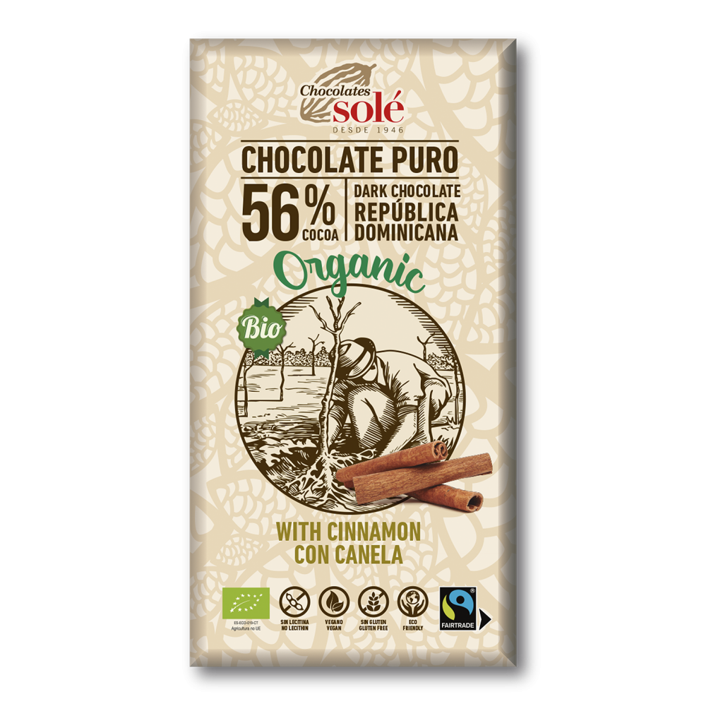 CHOCOLATE NEGRO CON CANELA 56% Sole (100 gr)