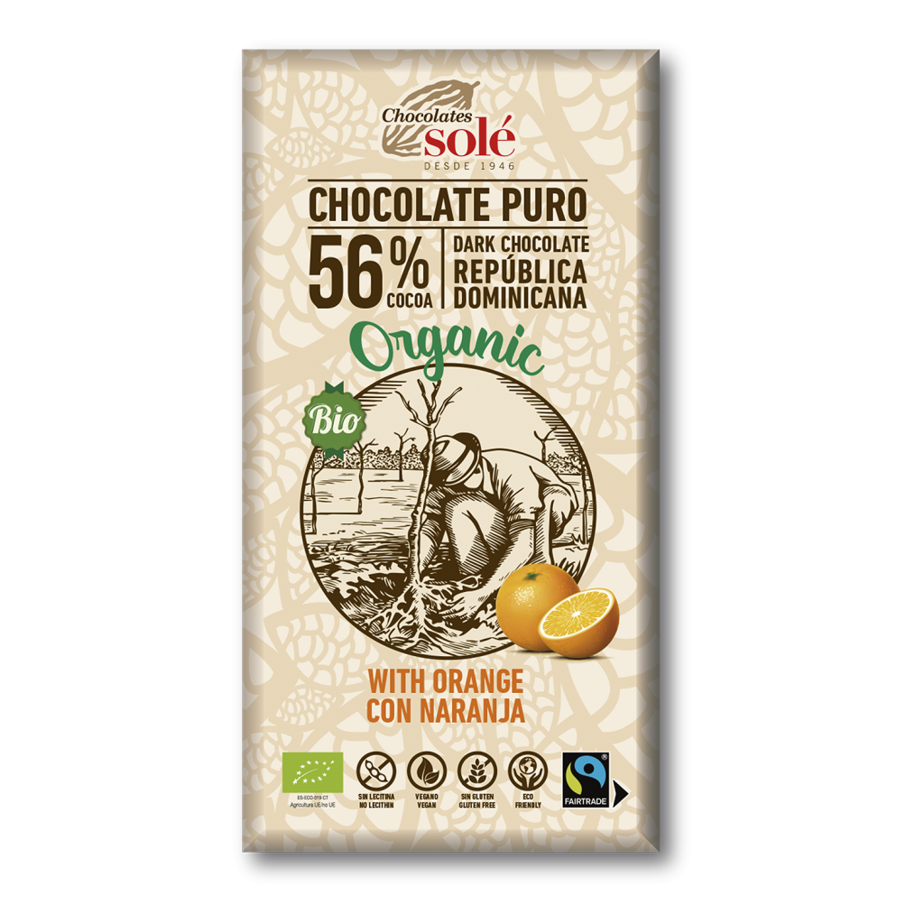 CHOCOLATE NEGRO CON NARANJA 56% Sole (100 gr)