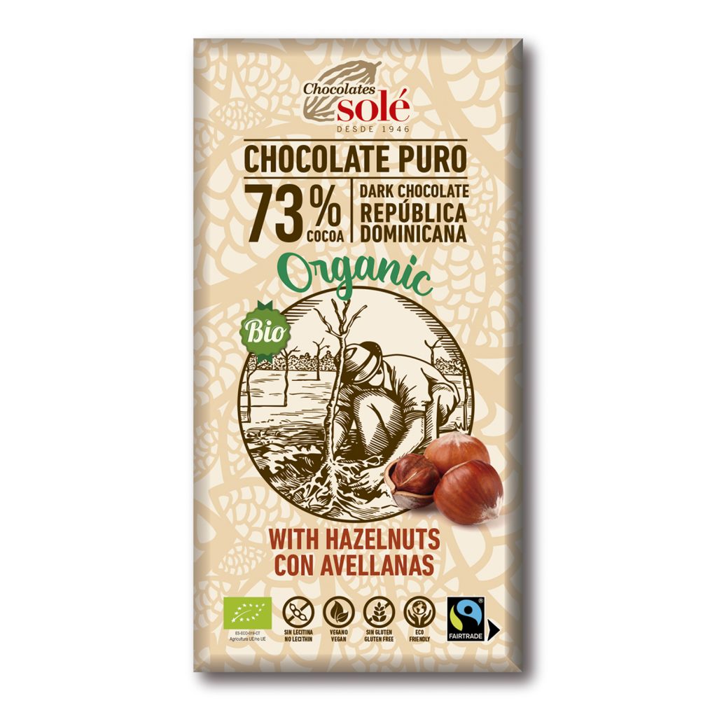 CHOCOLATE NEGRO 73 % AVELLANAS Sole (150 gr)