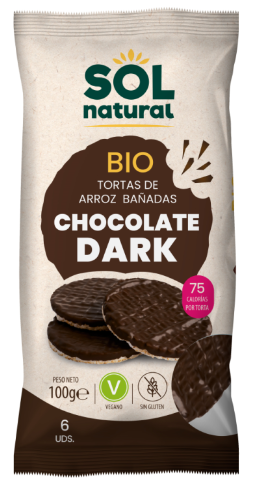 TORTITAS DE ARROZ BAÑADAS CHOCOLATE DARK Sol Natural (100 gr)