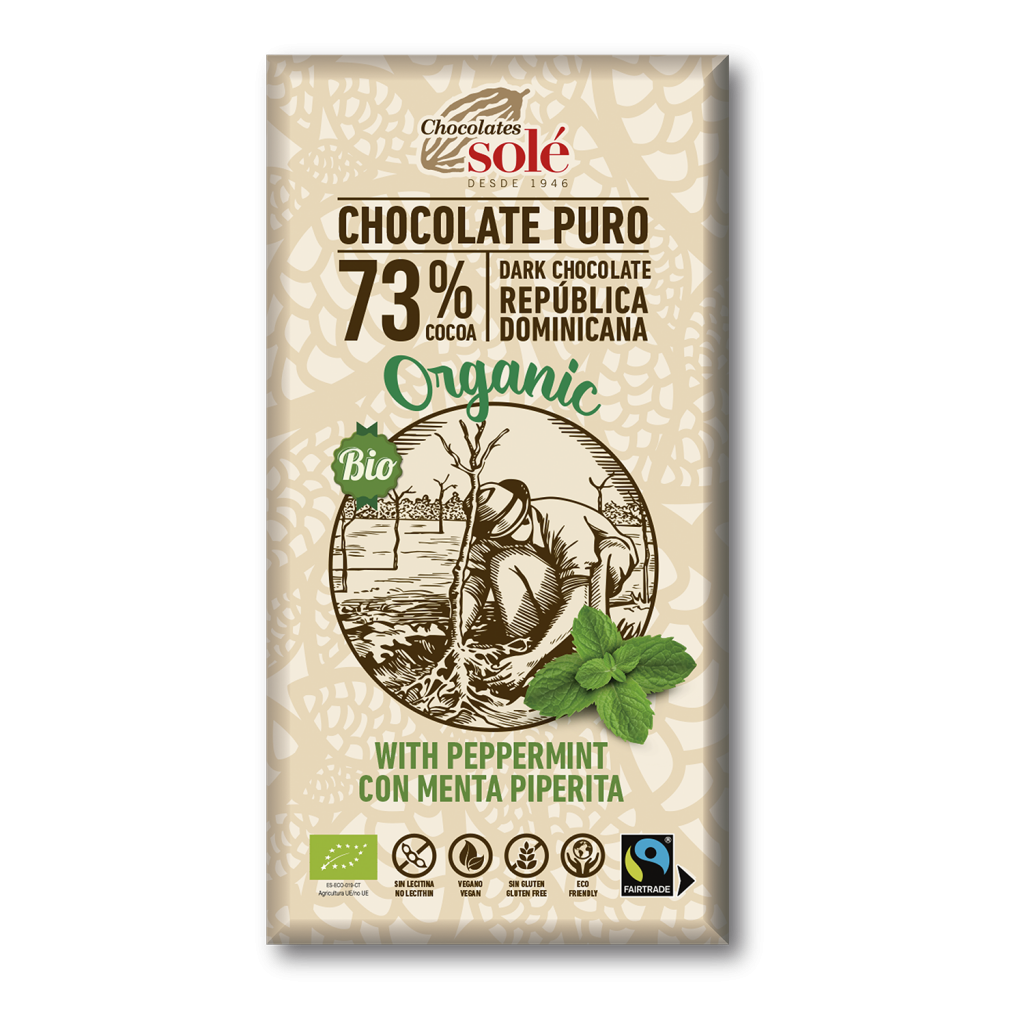 CHOCOLATE 73 % CON MENTA Sole (100 g)