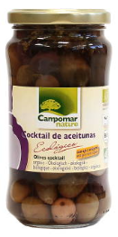 COCKTAIL DE ACEITUNAS Y ENCURTIDOS (ACEITUNA NEGRA, ACEITUNA VERDE, AJO, PEPINILLO Y OREGANO) Campomar nature (350 g) Cad 5/6